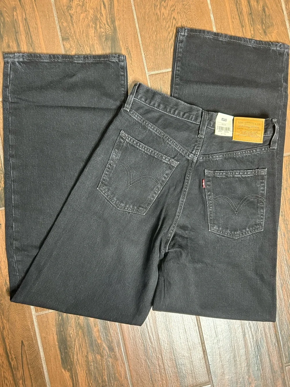 Levi’s Premium Black Ribcage Wide Leg Denim High Rise Jeans Womens 28 - Picture 3 of 5